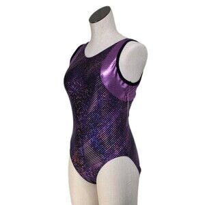 Satara Leos Metallic Pixelated Dance Tank Leotard NWT Purple Black AL Adult L